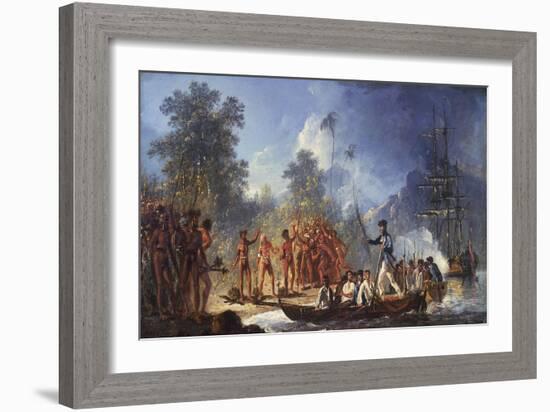 James Cook Disembarking on the Island of Tanna in New Hebrides-William Huggins-Framed Giclee Print