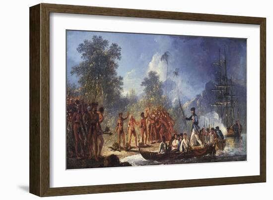 James Cook Disembarking on the Island of Tanna in New Hebrides-William Huggins-Framed Giclee Print