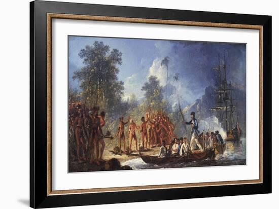 James Cook Disembarking on the Island of Tanna in New Hebrides-William Huggins-Framed Giclee Print