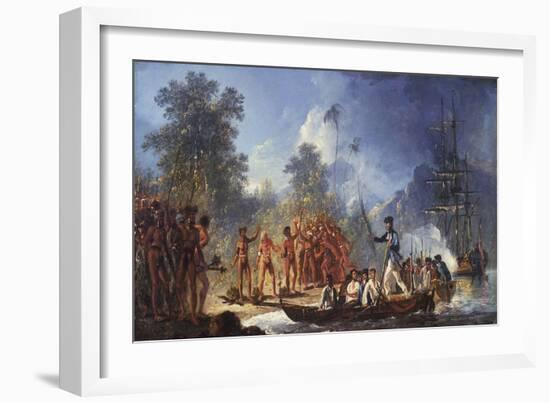 James Cook Disembarking on the Island of Tanna in New Hebrides-William Huggins-Framed Giclee Print