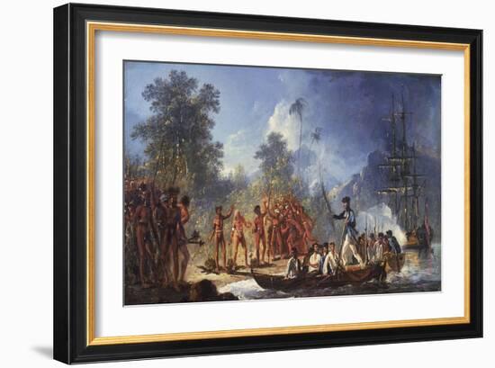 James Cook Disembarking on the Island of Tanna in New Hebrides-William Huggins-Framed Giclee Print