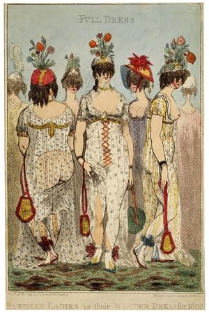parisian ladies in their winter dress Full for 1800, 1799 Premium Giclee Print Ladivine CD254C - Cowl Paisley dress Color:Off White with Light Blue Straps and Bow Tie