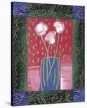 Pink Flowers on Red-James Hussey-Stretched Canvas