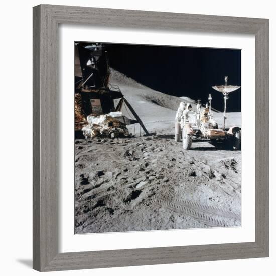 James Irwin (1930-199) with the Lunar Roving Vehicle During Apollo 15, 1971-null-Framed Photographic Print