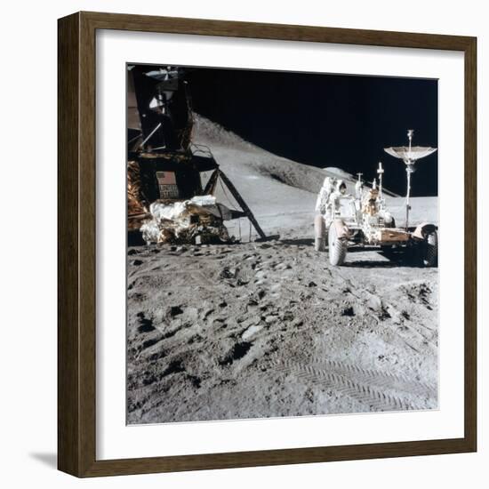 James Irwin (1930-199) with the Lunar Roving Vehicle During Apollo 15, 1971-null-Framed Photographic Print