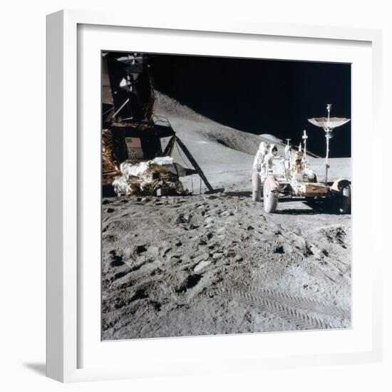 James Irwin (1930-199) with the Lunar Roving Vehicle During Apollo 15, 1971-null-Framed Photographic Print