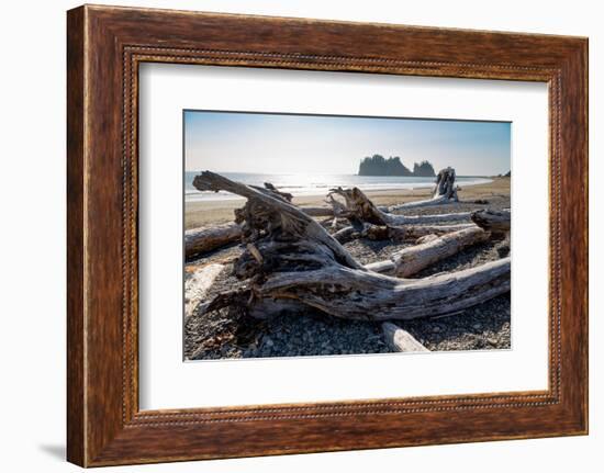 James Island and driftwood on the beach at La Push on the Pacific Northwest, Washington State, Unit-Martin Child-Framed Photographic Print