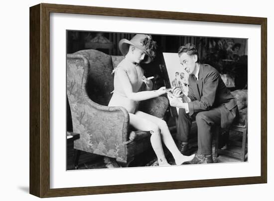 James Montgomery Flagg Poses With a Girl Manikin That He Uses From Which To Paint-null-Framed Art Print