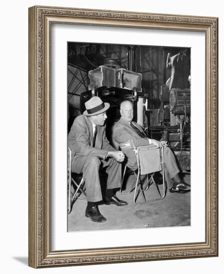 James Stewart & Alfred Hitchcock (b/w photo)-null-Framed Photo