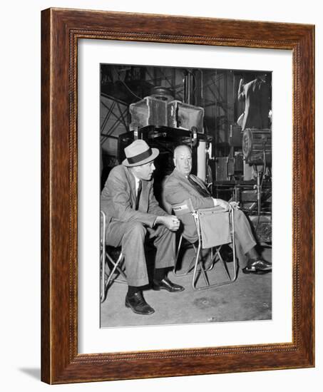 James Stewart & Alfred Hitchcock (b/w photo)-null-Framed Photo