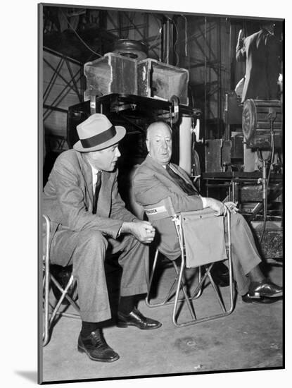 James Stewart & Alfred Hitchcock (b/w photo)-null-Mounted Photo