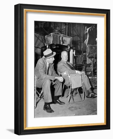 James Stewart & Alfred Hitchcock (b/w photo)-null-Framed Photo