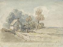 A Thatched Cottage and Trees at the Turn of a Country Road (Pen and W/C on Paper)-James Ward-Giclee Print