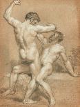 Figure Study - the Wrestlers (Pencil and Pastel on Buff Paper)-James Ward-Giclee Print