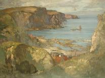 An East Coast Fishing Village, Possibly St. Abbs, with Trawlers Anchored Offshore-James Whitelaw Hamilton-Mounted Giclee Print