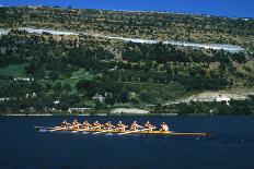 August 1960: U.S. Oar Crew Practicing on Lake Lugane, 1960 Rome Summer Olympic Games-James Whitmore-Photographic Print