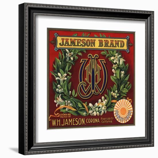 Jameson Brand - Corona, California - Citrus Crate Label-Lantern Press-Framed Art Print