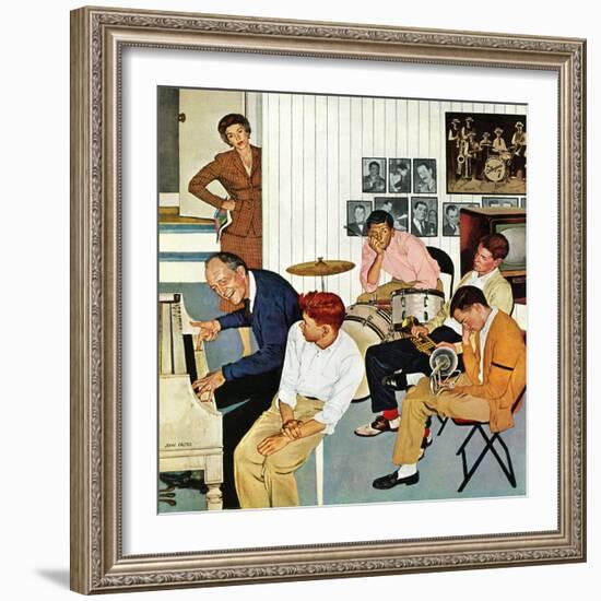 "Jammin with Dad" December 1, 1956-John Falter-Framed Giclee Print