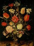 Flowers in a Basket and a Vase, 1615 (Oil on Panel)-Jan the Elder Brueghel-Giclee Print