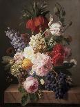 Vase de fleurs, raisins et pêches-Jan Frans van Dael-Framed Premier Image Canvas