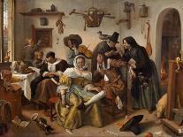Interior with a Woman Feeding a Parrot Two Men Playing Backgammon and Other Figures, 1670-Jan Havicksz Steen-Giclee Print