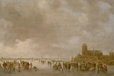 Fishing Boats in an Estuary at Dusk, with a View of a City and its Bell Tower on the Horizon. Oil O-Jan Josephsz van Goyen-Framed Giclee Print