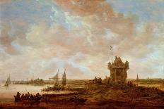 Fishing Boats in an Estuary at Dusk, with a View of a City and its Bell Tower on the Horizon. Oil O-Jan Josephsz van Goyen-Framed Giclee Print