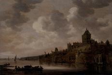 Fishing Boats in an Estuary at Dusk, with a View of a City and its Bell Tower on the Horizon. Oil O-Jan Josephsz van Goyen-Framed Giclee Print