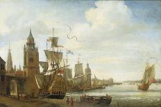 Two Men of War with other Small Craft Riding at Anchor off Greenwich-Jan Karel Donatus Van Beecq-Framed Giclee Print