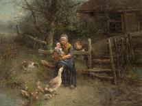 A Mother and Two Children with Geese, C.1870-75 (Oil on Canvas)-Jan Mari Henri Ten Kate-Giclee Print