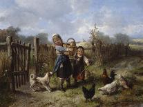 A Mother and Two Children with Geese, C.1870-75 (Oil on Canvas)-Jan Mari Henri Ten Kate-Framed Giclee Print