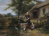 A Mother and Two Children with Geese, C.1870-75 (Oil on Canvas)-Jan Mari Henri Ten Kate-Framed Giclee Print