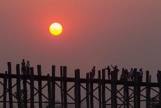 People walking on U-Bein bridge over Taung Tha Man Lake at sunset, Amarapura, Mandalay, Myanmar-Jan Miracky-Photographic Print