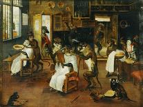 A Singerie: Monkey Barbers Serving Cats-Jan Van Kessel-Framed Giclee Print