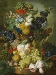 Roses, Chrysanthemums, Peonies and Other Flowers in a Glass Vase with Goldfish on a Stone Ledge-Jan van Os-Giclee Print