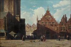 A Sunlit View of the Grote Markt with the St. Bavo Church and the Vleeshal, Haarlem (Oil on Panel)-Jan Weissenbruch-Giclee Print