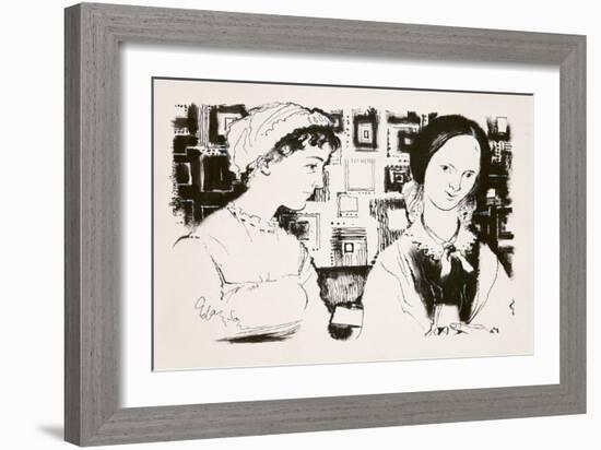 Jane Austen (1775-1817) and Charlotte Bronte (1816-55) - An Imaginary Encounter-George Adamson-Framed Giclee Print