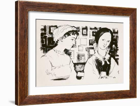 Jane Austen (1775-1817) and Charlotte Bronte (1816-55) - An Imaginary Encounter-George Adamson-Framed Giclee Print