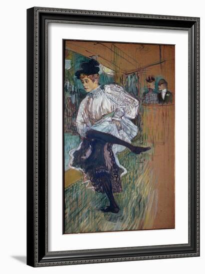 Jane Avril Dancing - Oil on Cardboard, 1891-Henri de Toulouse-Lautrec-Framed Giclee Print