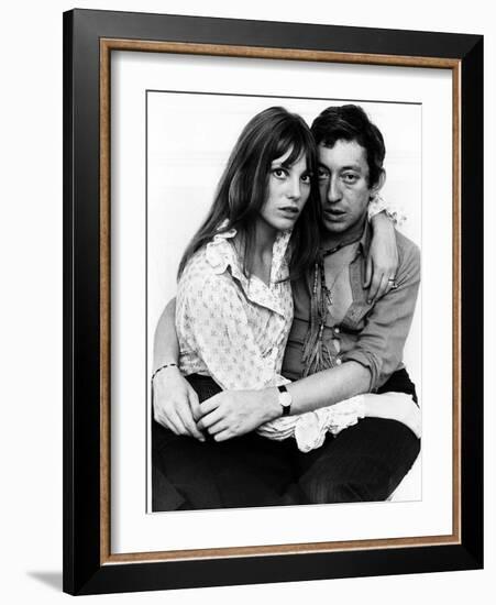 Jane Birkin Actress and Serge Gainsbourg at Home in Their Chelsea Flat-null-Framed Photographic Print