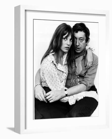Jane Birkin Actress and Serge Gainsbourg at Home in Their Chelsea Flat-null-Framed Photographic Print