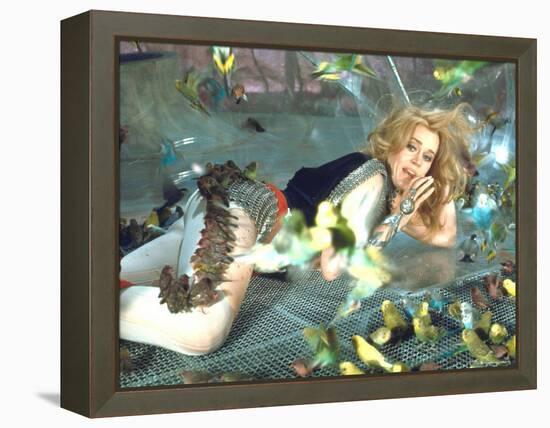 Jane Fonda is Preyed Upon by Parakeets and Finches in Scene from Roger Vadim's "Barbarella"-Carlo Bavagnoli-Framed Premier Image Canvas