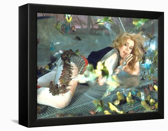 Jane Fonda is Preyed Upon by Parakeets and Finches in Scene from Roger Vadim's "Barbarella"-Carlo Bavagnoli-Framed Premier Image Canvas