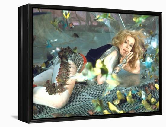 Jane Fonda is Preyed Upon by Parakeets and Finches in Scene from Roger Vadim's "Barbarella"-Carlo Bavagnoli-Framed Premier Image Canvas