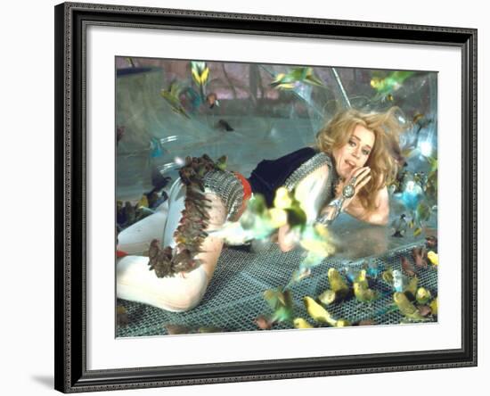 Jane Fonda is Preyed Upon by Parakeets and Finches in Scene from Roger Vadim's "Barbarella"-Carlo Bavagnoli-Framed Premium Photographic Print