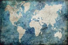 World Map Blue-Jane Fox-Stretched Canvas