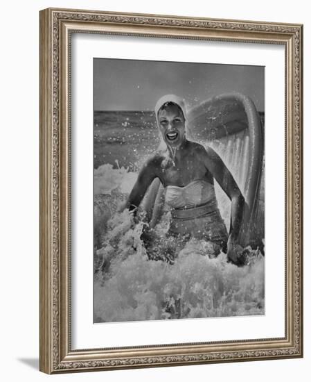 Janet Sims Playing in the Water on a Plastic Boat-George Silk-Framed Photographic Print