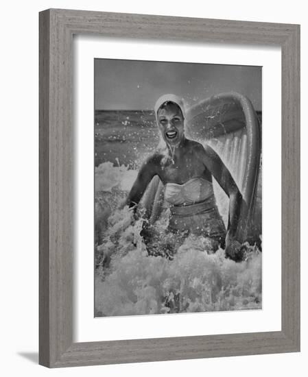 Janet Sims Playing in the Water on a Plastic Boat-George Silk-Framed Photographic Print