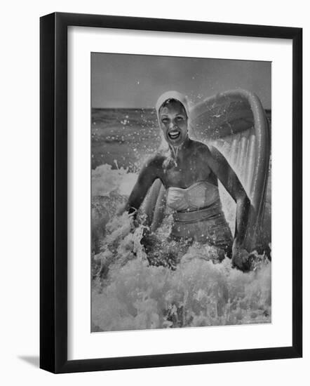 Janet Sims Playing in the Water on a Plastic Boat-George Silk-Framed Photographic Print