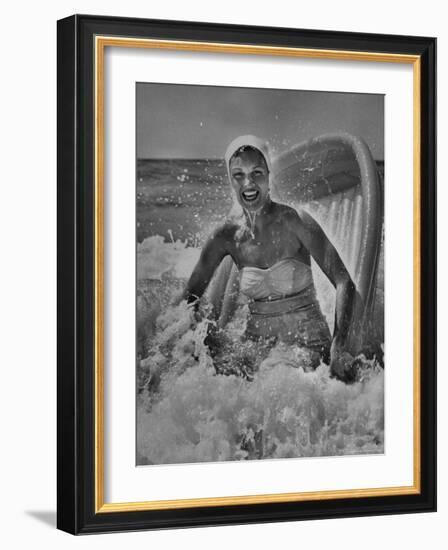 Janet Sims Playing in the Water on a Plastic Boat-George Silk-Framed Photographic Print